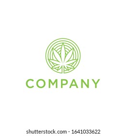 Inspirational logo: cannabis combined with a circle using lines. The logo is suitable for business companies, medical etc.