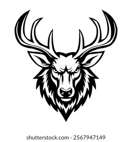 Inspirational logo design illustration of an antlered deer head which symbolizes strength and elegance