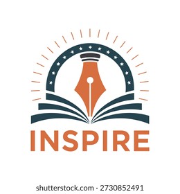 Logotipo inspirador con pluma y libro