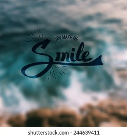 Inspirational message - You Make Me Smile - in flowing script over an abstract blurred green background in square format suitable for a card, vector illustration