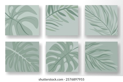 Inspirational mockup template set for social media featuring elegant leaf illustrations in soothing green tones