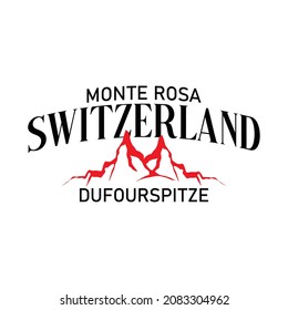 Inspiration Monte Rosa Schweiz Typografie-Druck. Gebirgsslogan-Druck, Grafikdesign, Vektormuster für Mädchen-tee - T-Shirt