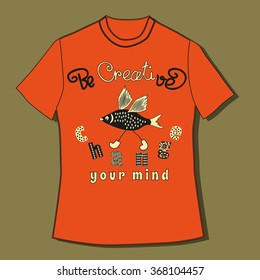 Inspirational Motivated Quote Be Creative Change Your Mind. Typography Concept in cute cartoon style. Template identity element for print on T-shirt. Vector Illustration.