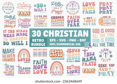 Inspirational Motivational Christian Quotes Collection Set Retro Typographic Art Bundle on White Background