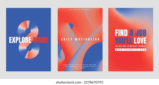 Inspirational motivational poster design set. Modern abstract inspiration poster template set. Red blue gradient design. Set of modern vector poster templates, vibrant red blue gradient design