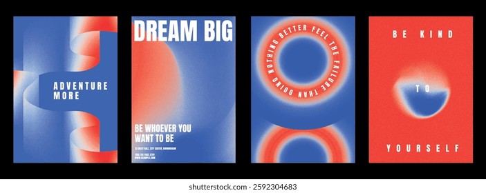 Inspirational motivational poster design set. Modern abstract inspiration poster template set. Red blue gradient design. Set of modern vector poster templates, vibrant red blue gradient design