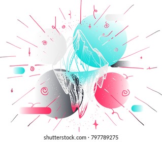 Inspirational mountain for tattoo, print, fabric, t-shirt, greeting, card. Vintage boho hand drawn nature iceberg peak. Travel outdoors adventure sign. Motivational meditation design element. Vector