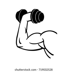   Inspirational muscular  hand doing exercises with dumbbell.Vector