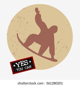 Inspirational poster with snowboarder. Yes You Can.  For logo, T-shirt design, label, banner and snowboarding equipment shop