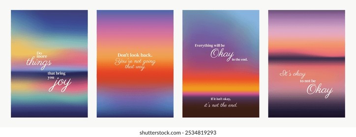 Inspirational posters with colorful gradients and motivational quotes. Vibrant colors and uplifting messages create a positive and motivational vibe. Pink sky positivity quote poster template vectors.