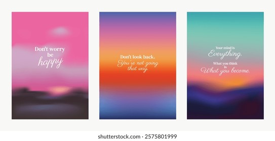 Inspirational posters with colorful gradients. Motivational quotes on vibrant backgrounds. Uplifting messages. Positive vibes and encouragement. Pink sky positivity quote poster template vectors.