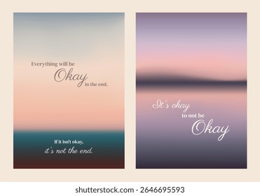 Inspirational posters. Messages about being okay, featuring soft colors and motivational quotes. Perfect for encouragement and positivity. Pastel inspirational quote poster template vectors.