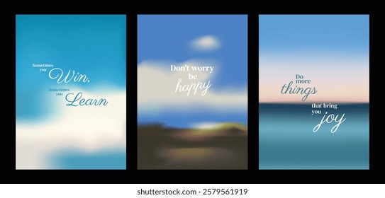 Inspirational posters with motivational quotes. Quotes about happiness, learning, and joy. Uplifting messages. Motivational, inspirational, uplifting. Motivational quote poster template vectors.