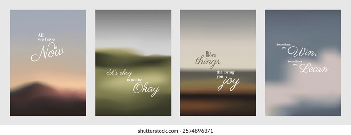 Inspirational posters with motivational quotes. Backgrounds highlight uplifting words. Motivational, inspirational, quotes, and uplifting themes. Aesthetic inspirational quote poster template vectors.