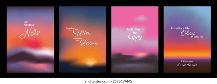 Inspirational posters with motivational quotes. Blurred backgrounds. Positive messages for encouragement and motivation. Uplifting and inspiring. Pink sky positivity quote poster template vectors.