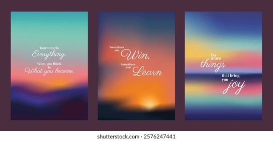 Inspirational posters with motivational quotes on colorful gradient backgrounds. Motivational quotes inspire positivity. Vibrant and uplifting designs. Pink sky positivity quote poster template vector