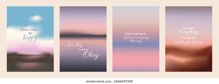 Inspirational posters and motivational quotes. Soft pastel colors create a calming effect. Motivational, calming, and inspirational designs. Pastel inspirational quote poster template vectors.