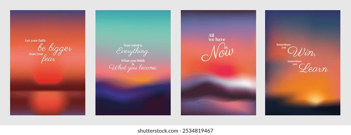 Inspirational posters with motivational quotes. Vibrant backgrounds with uplifting messages. Motivational quotes inspire positivity and growth. Pink sky positivity quote poster template vectors.