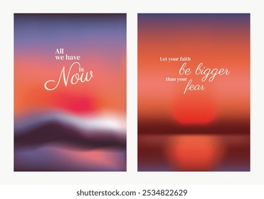 Inspirational posters with motivational quotes. Vibrant sunset backgrounds. Motivational quotes inspire positivity. Vibrant motivational impact. Pink sky positivity quote poster template vectors.