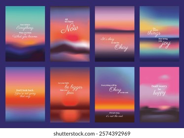 Inspirational posters with motivational quotes. Vibrant colors, motivational quotes, and inspirational messages. Motivation and inspiration. Pink sky positivity quote poster template vectors.