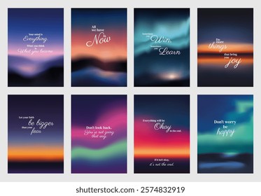 Inspirational posters with motivational quotes. Vibrant uplifting messages. Motivational quotes inspire, uplift, and encourage positivity. Sunset sky inspirational quote poster template vectors.