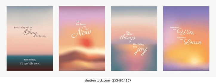 Inspirational posters with quotes. Motivational text on backgrounds. Encouraging words about joy and learning. Uplifting and positive messages. Pastel inspirational quote poster template vectors.