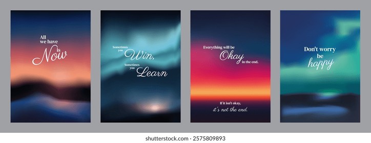 Inspirational posters with quotes on backgrounds. Motivational messages on vibrant, abstract. Uplifting quotes for positivity and encouragement. Sunset sky inspirational quote poster template vectors.