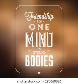 Inspirational quote about friendship / Friendship is one mind in two bodies / Vector illustration