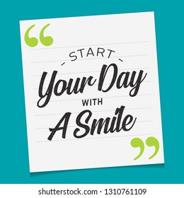 Inspirational quote about life, positive phrase. Modern calligraphy text. Start your day with a smile. - Vector EPS 10