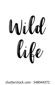 Inspirational quote about life, positive phrase. Modern calligraphy text. Wild life.