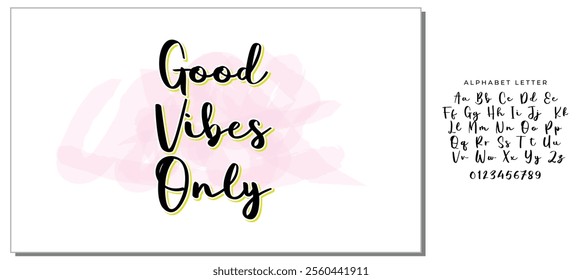 Inspirational quote Good Vibes Only. Modern calligraphy. Brush painted letters, vector illustration. Lettering template for banner, flyer or gift card.