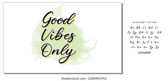 Inspirational quote Good Vibes Only. Modern calligraphy. Brush painted letters, vector illustration. Lettering template for banner, flyer or gift card.