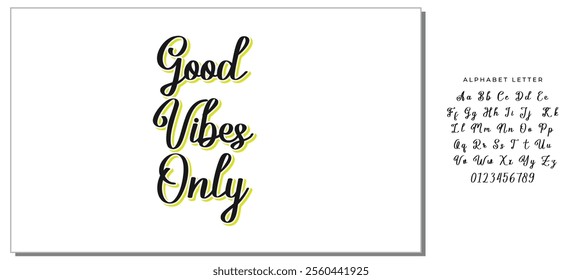 Inspirational quote Good Vibes Only. Modern calligraphy. Brush painted letters, vector illustration. Lettering template for banner, flyer or gift card.