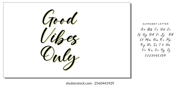 Inspirational quote Good Vibes Only. Modern calligraphy. Brush painted letters, vector illustration. Lettering template for banner, flyer or gift card.