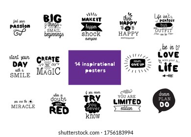 Inspirational quote. Hand lettering illustration bundle. You are limited edition. You are the miracle. Dream, plan, do. Create your own magic