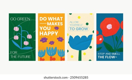 Inspirational quote iPhone floral template, colorful paper craft design vector set