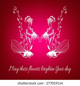 Inspirational quote on abstract background. Stylized flowers on bright colorful surface. Lettering "May these flowers brighten Your day". Vector illustration.