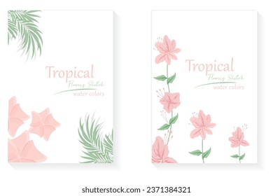 Inspirational quote on cover art. Tropical flower flat design illustration. white background.