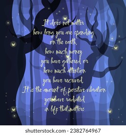 Inspirational Quote On Fantasy Fairy Mystical Forest Trees Blue Illustration Abstract Background Vector