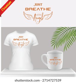 Diseño inspirador del Vector de la tipografía de la cita con la impresión gráfica de la hoja de palma en la camiseta y la taza de café. Texto motivacional e ilustración botánica sobre fondo blanco aislado Mercancía.