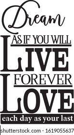 Inspirational quote vector file. Typography wall decor - Dream each day