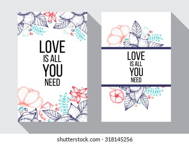 Inspirational quote vector illustration poster with flowers. Motivation lettering. Typographical poster template. Can be used for printing and wedding decoration.