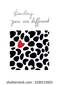 Inspirational quote vector poster. Darling You Are Different slogan. Abstract shapes seamless pattern. Hand written calligraphy phrase.Modern lettering, text design for print, banner, wall art, card.