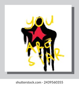 Inspirational quote you are star. Modern calligraphy. Brush painted letters, vector illustration. Lettering template for banner, flyer or gift card.
