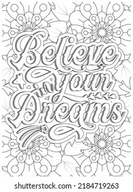 Inspirational Quotes Coloring Book Page With Floral Background.