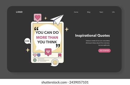 Inspirational Quotes concept. Empowering words and positive social media influence. Motivation boost, digital affirmation, optimism spread. Flat vector illustration.