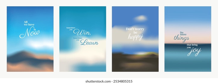 Inspirational quotes on backgrounds. Motivational text on serene, abstract scenes. Uplifting messages on calming, dreamy visuals. Positive, hopeful designs. Motivational quote poster template vectors.