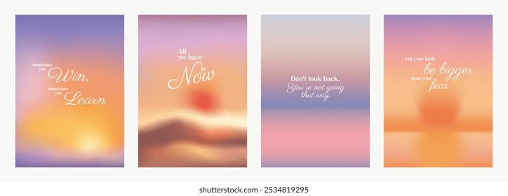 Inspirational quotes on blurred backgrounds. Motivational text with uplifting messages. Positive vibes and encouragement in a soft, dreamy design. Pastel inspirational quote poster template vectors.