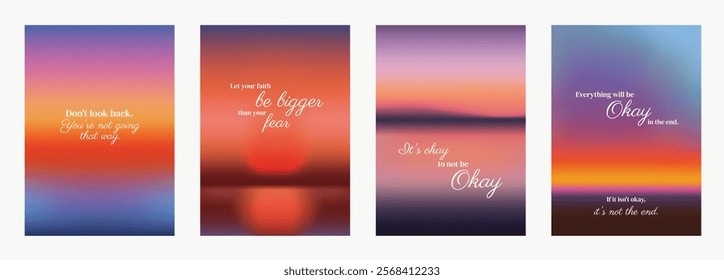 Inspirational quotes on colorful gradient backgrounds. Motivational text. Encouraging words in vibrant hues. Uplifting messages on serene backdrops. Pink sky positivity quote poster template vectors.