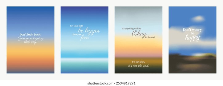 Inspirational quotes on gradient backgrounds. Motivational text with positive messages. Uplifting quotes on colorful, calming gradients. Encouraging words. Motivational quote poster template vectors.